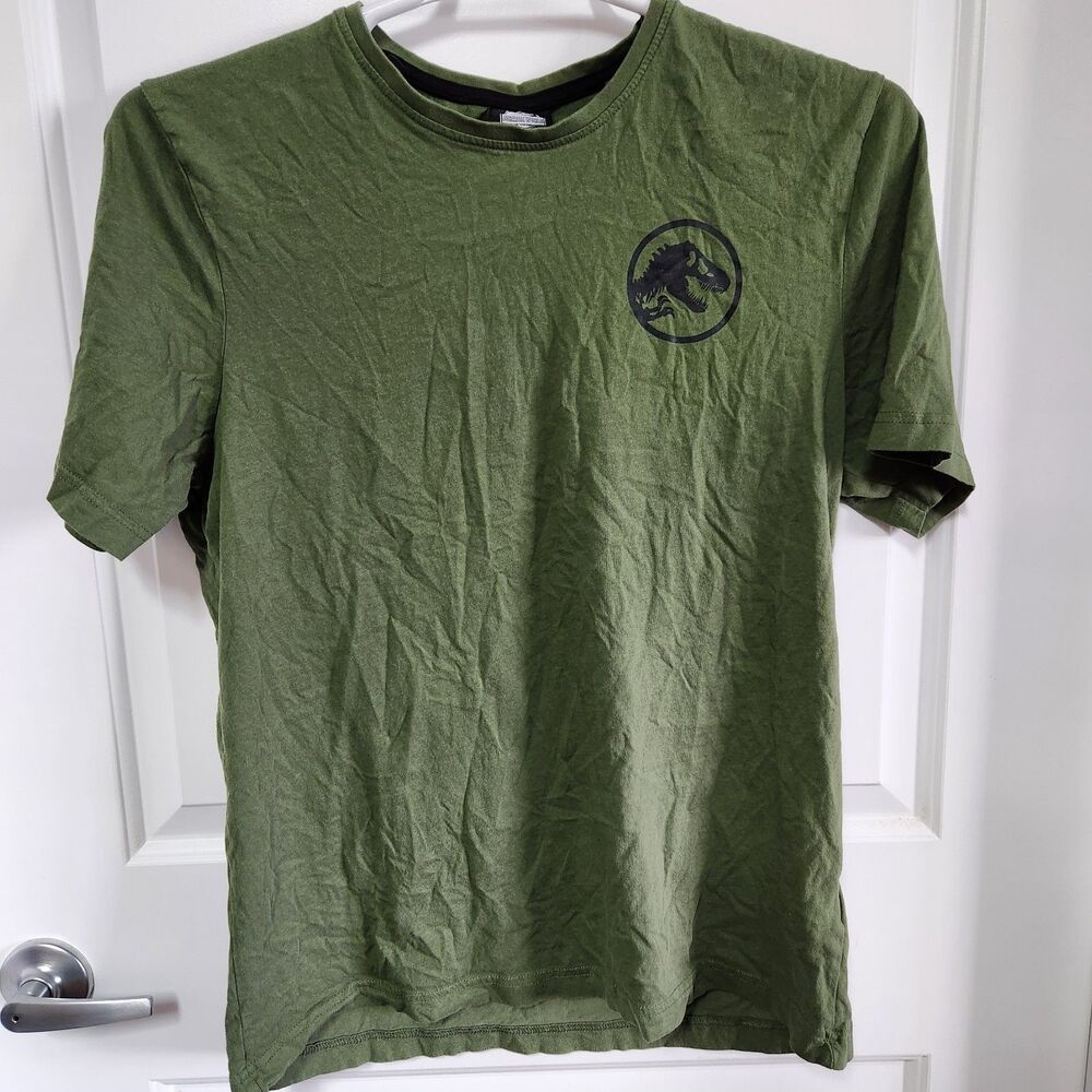 Jurassic World Mens T-Shirt Medium M Green Cotton Jersey Graphic Print Dino Logo